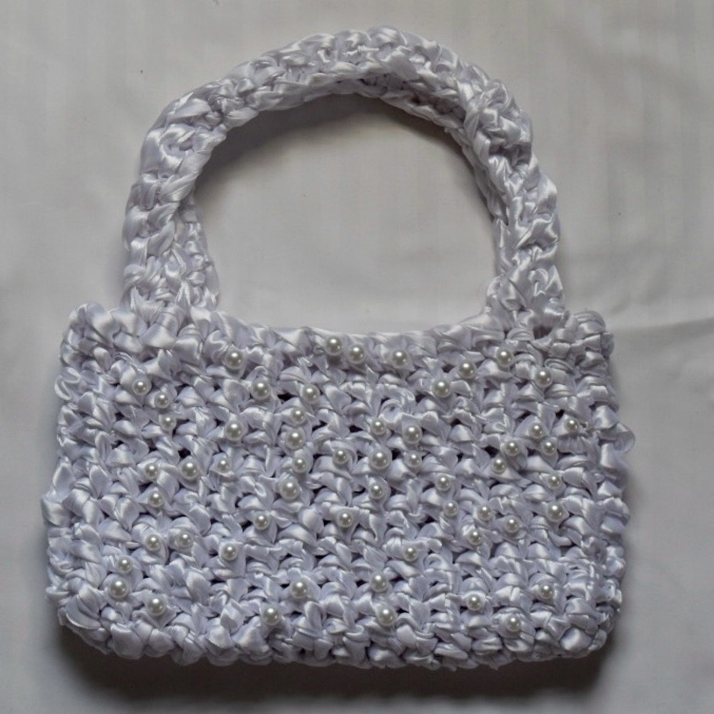 White Crochet Ribbon Handbag